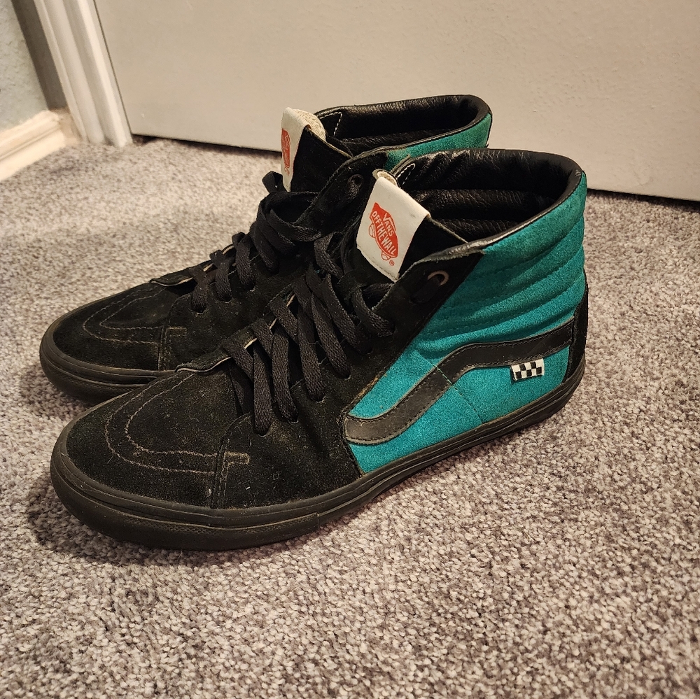 Vans Men's Custom High-Top Sneakers - Black and Teal/ Green